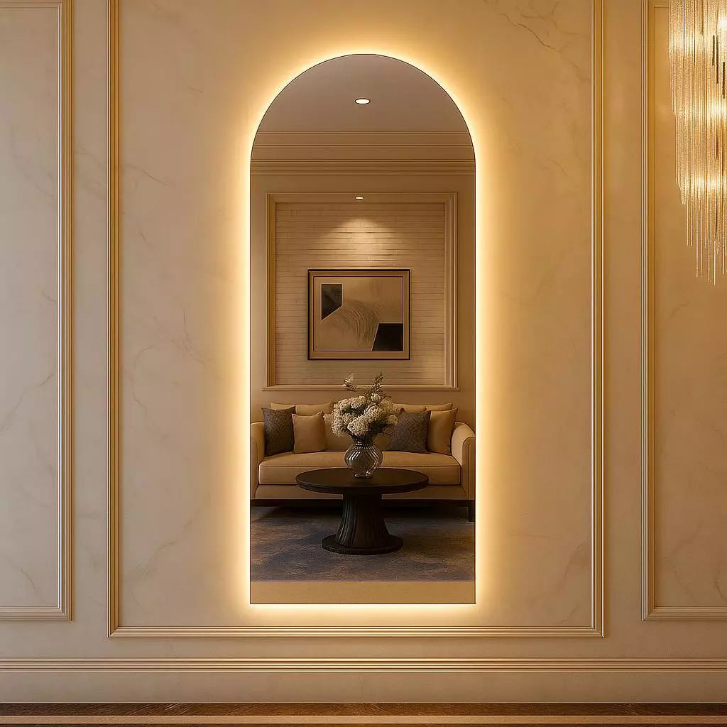 Specchio ovale Pinterest con base dritta e LED 150 cm / 170 cm – Saldi