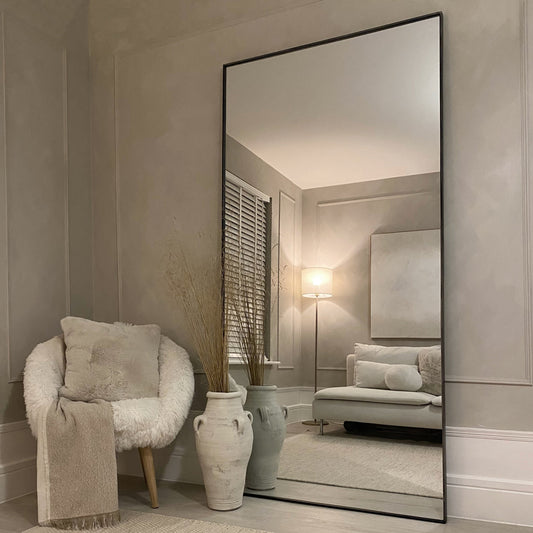 Xavril – Specchio a figura intera in metallo, extra grande, nero, 200 cm x 100 cm